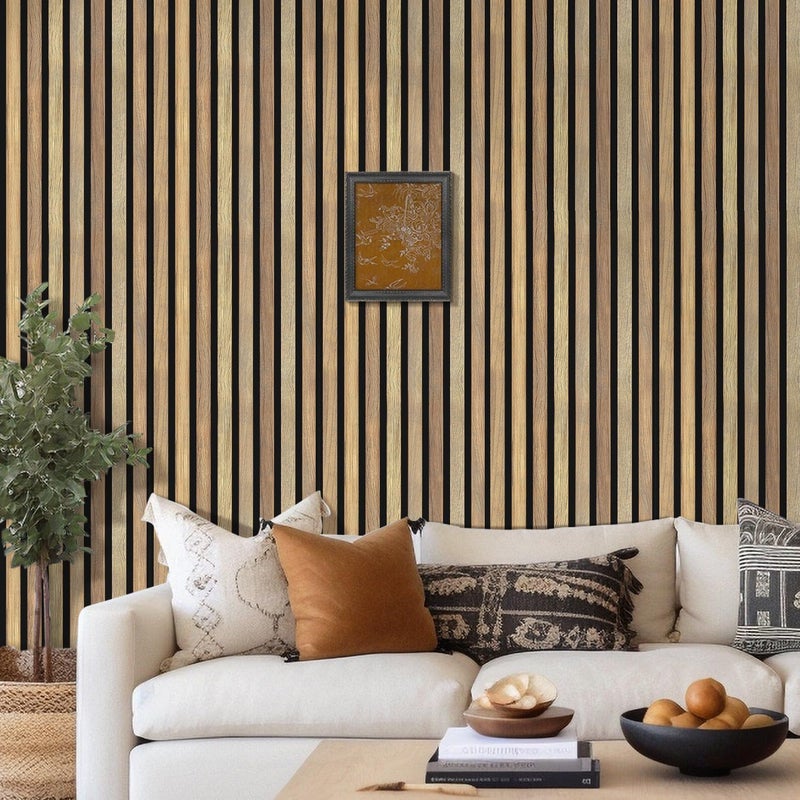 Commomy 10 Pcs 3D Faux Wood Slat Wallpaper Peel and Stick - 11.8"x11.8" Peel and Stick Wood Tiles Ultralight PVC Wall Paneling for Bedroom, Bathroom, Kitchen Backsplash, Farmhouse Interior Decor - Image 3
